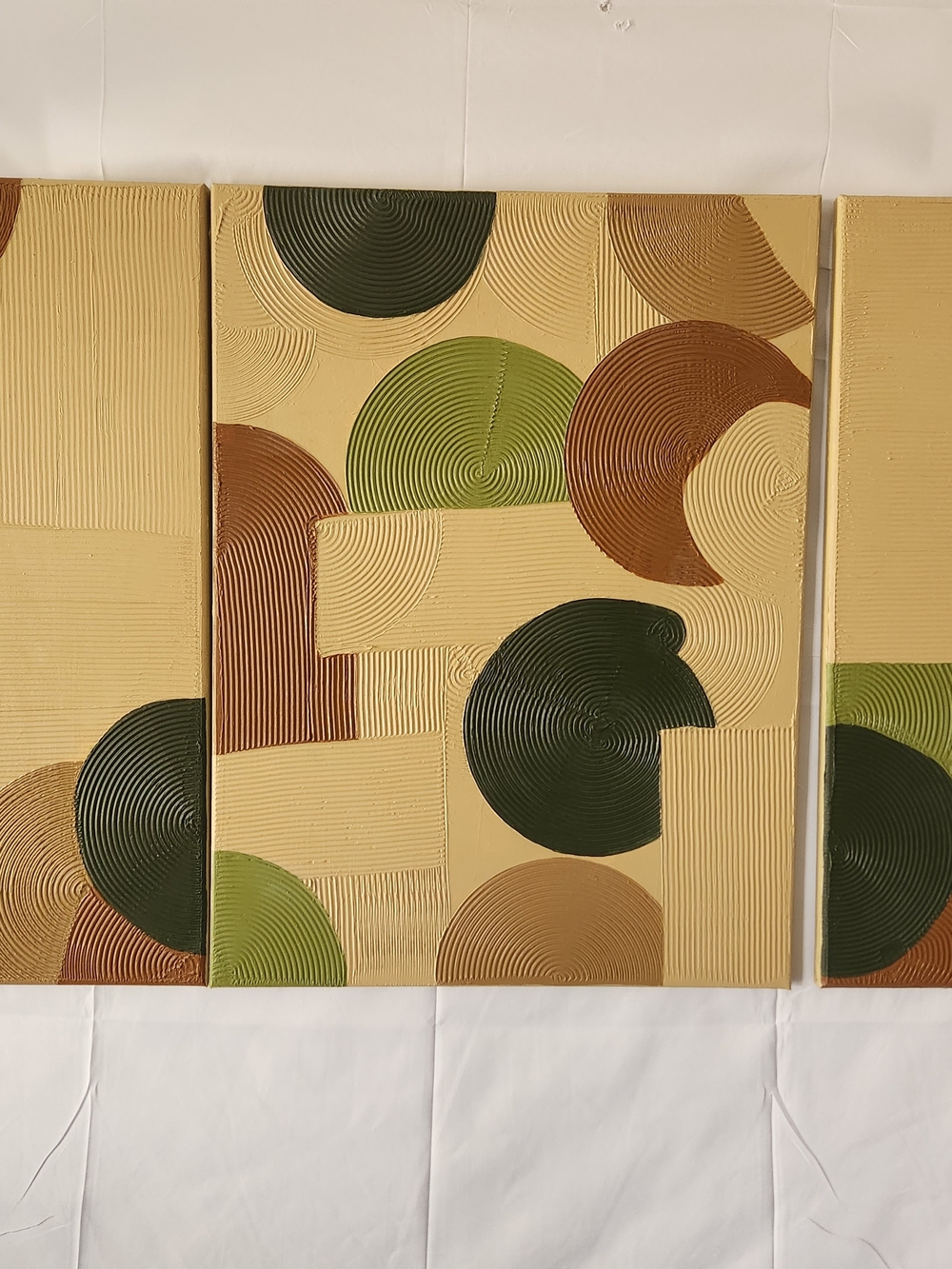 Modern Triptych Circle Panel Wall Art in Green, Brown, Tan - Picture 4 of 9